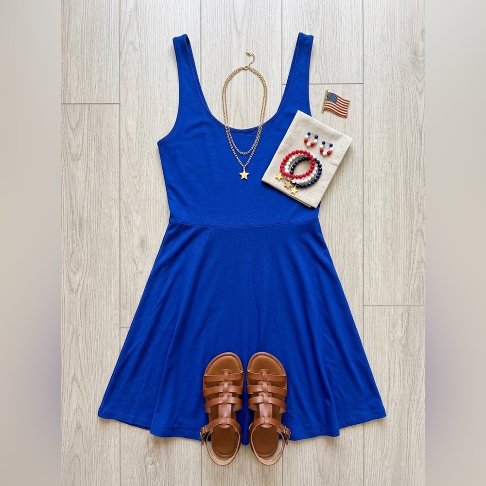 Royal Blue Scoop Neck Sleeveless Skater Dress
